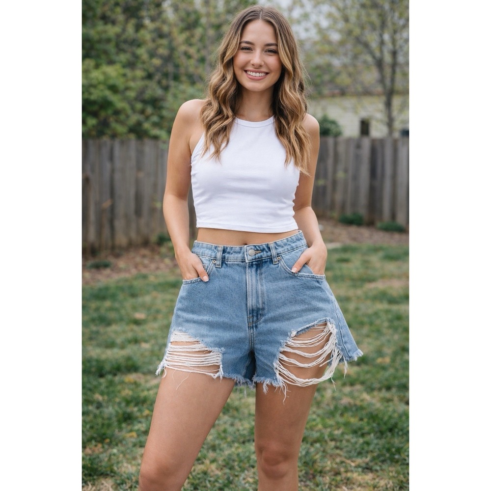 Zara Distressed Denim Shorts High Rise Frayed Cutoff Festival Y2K Summer Size 4